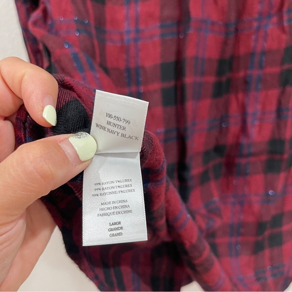 Rails Burgundy Plaid sparkle long sleeve button down shirt Sz L - Picture 5 of 6